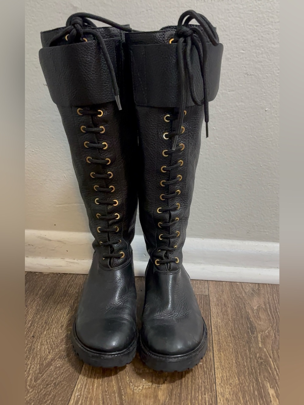 Tory Burch Leather Knee-High Combat Boots